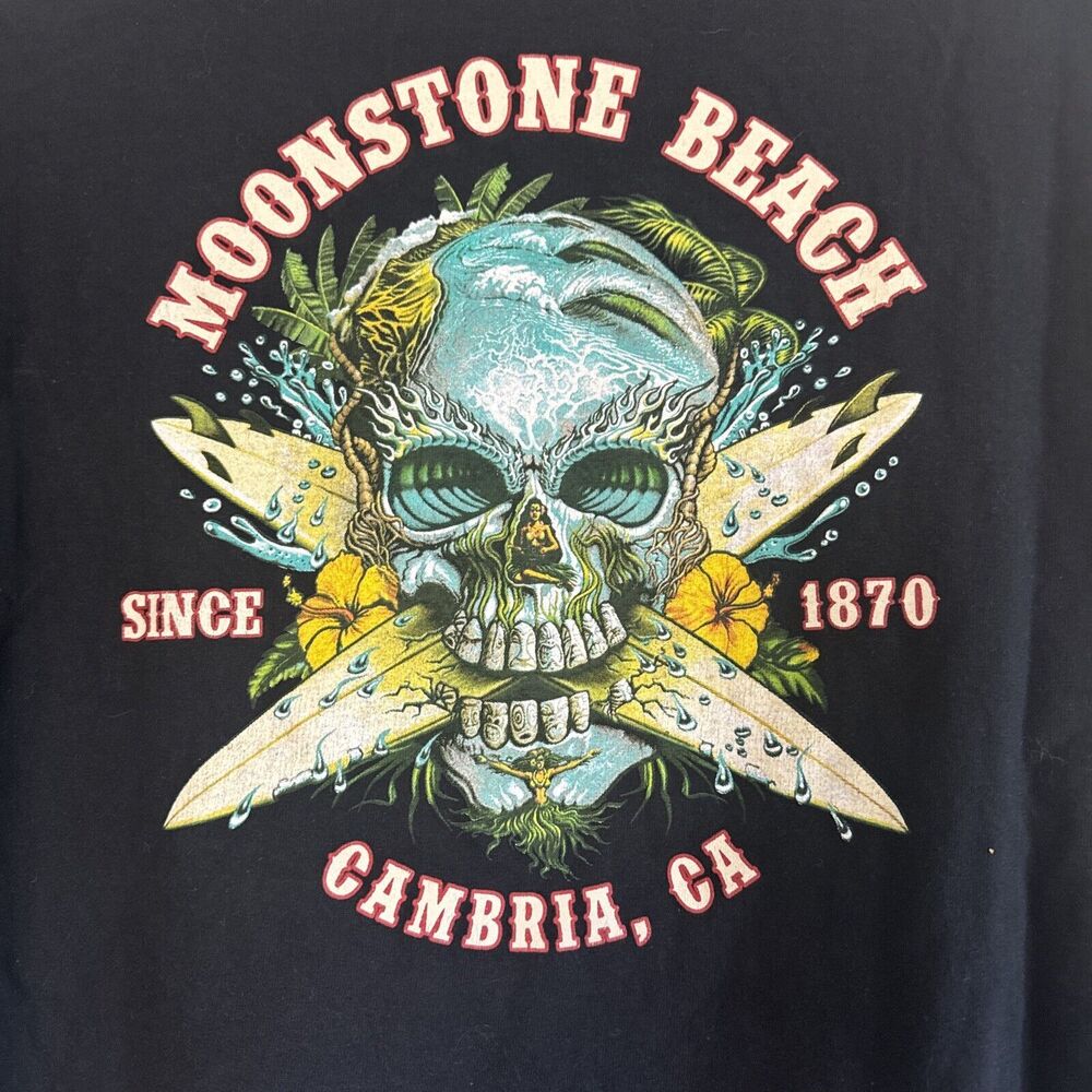 Moonstone Beach Mens T Shirt 2XL Cambria California‎ Skull Surf Black Pocket